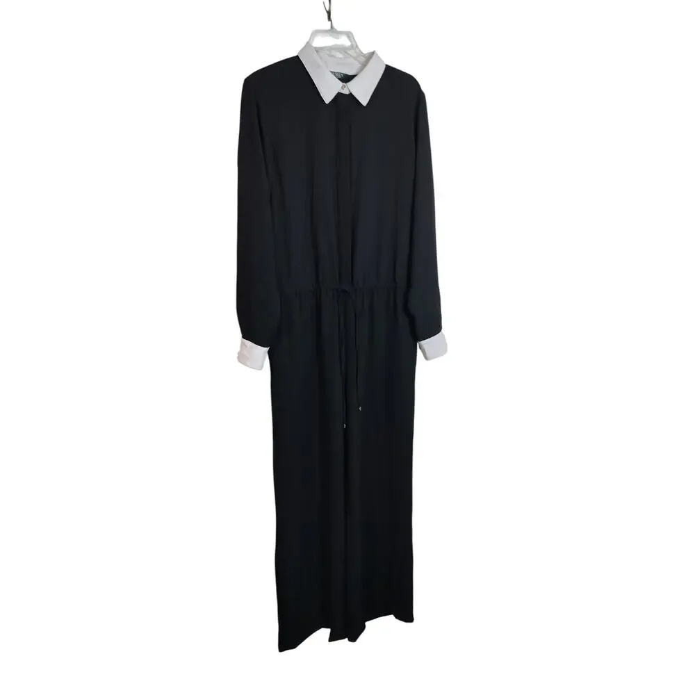 4252) Lauren Ralph Lauren Women Black Jumpsuit with White Accent Collar Size 14 - Picture 2 of 13
